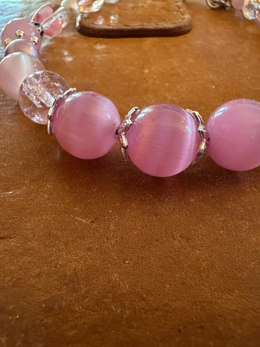 Pink Cat-Eye Beaded Bracelet with Silver Accents - Picture 4 of 8